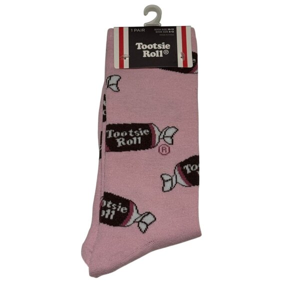 Tootsie Roll Candy Pink Crew Socks Unisex One Size 10-13 - Picture 1 of 2